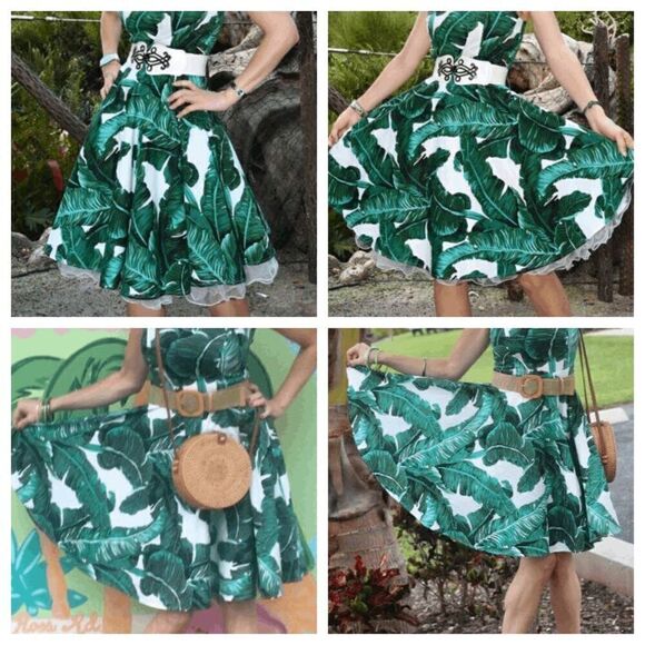 🌴 2PCS Green Bundle Pinup Retro Rockabilly 1950s Dress & Petticoat SIZE L NEW - Picture 5 of 16